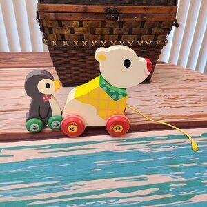 Vilac Bear and The Penguin Pull Along Musical Toy Music Untested Multicolor VTG